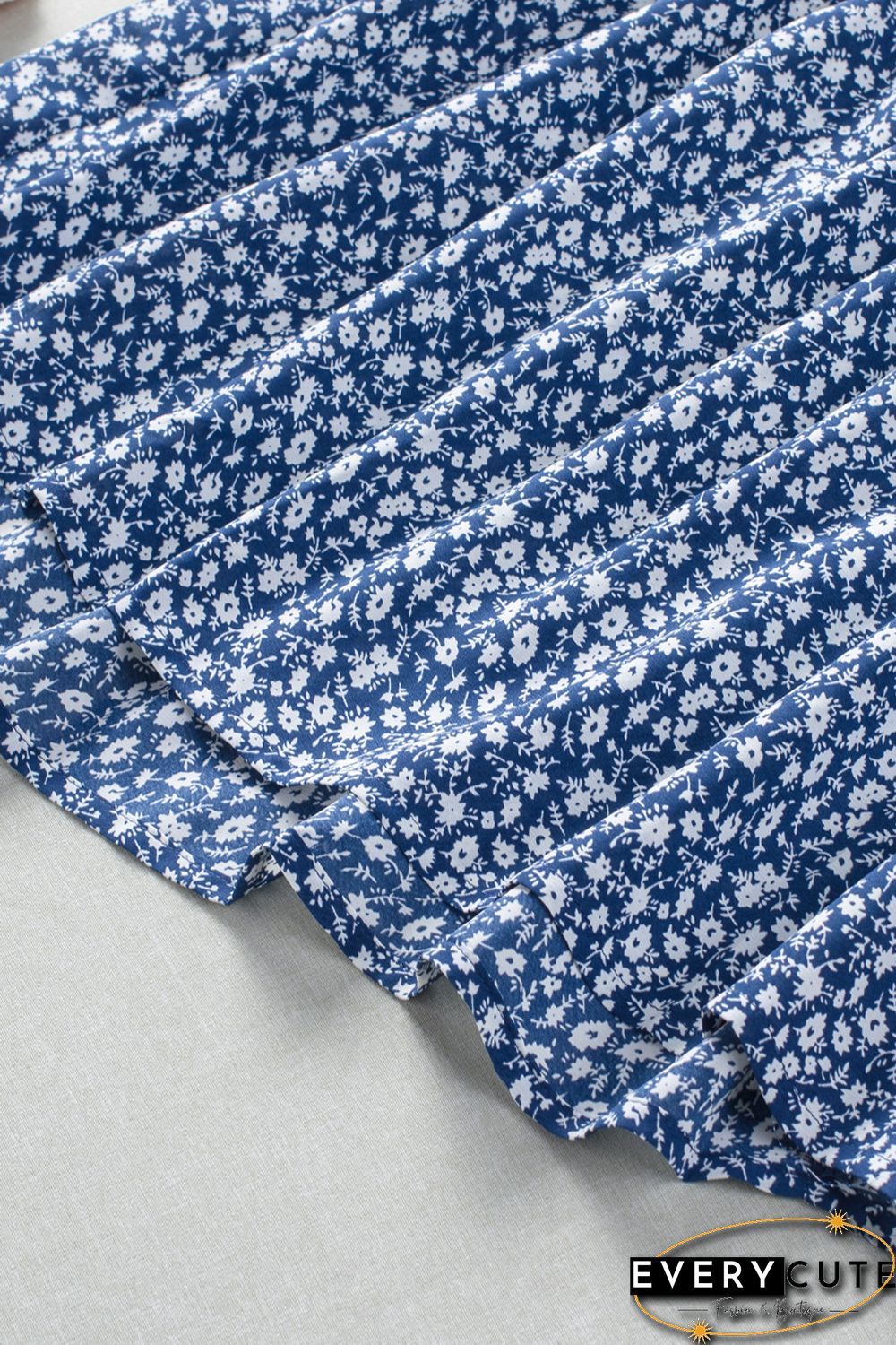 Sky Blue Floral Ruffled Straps Flowy Tank Top