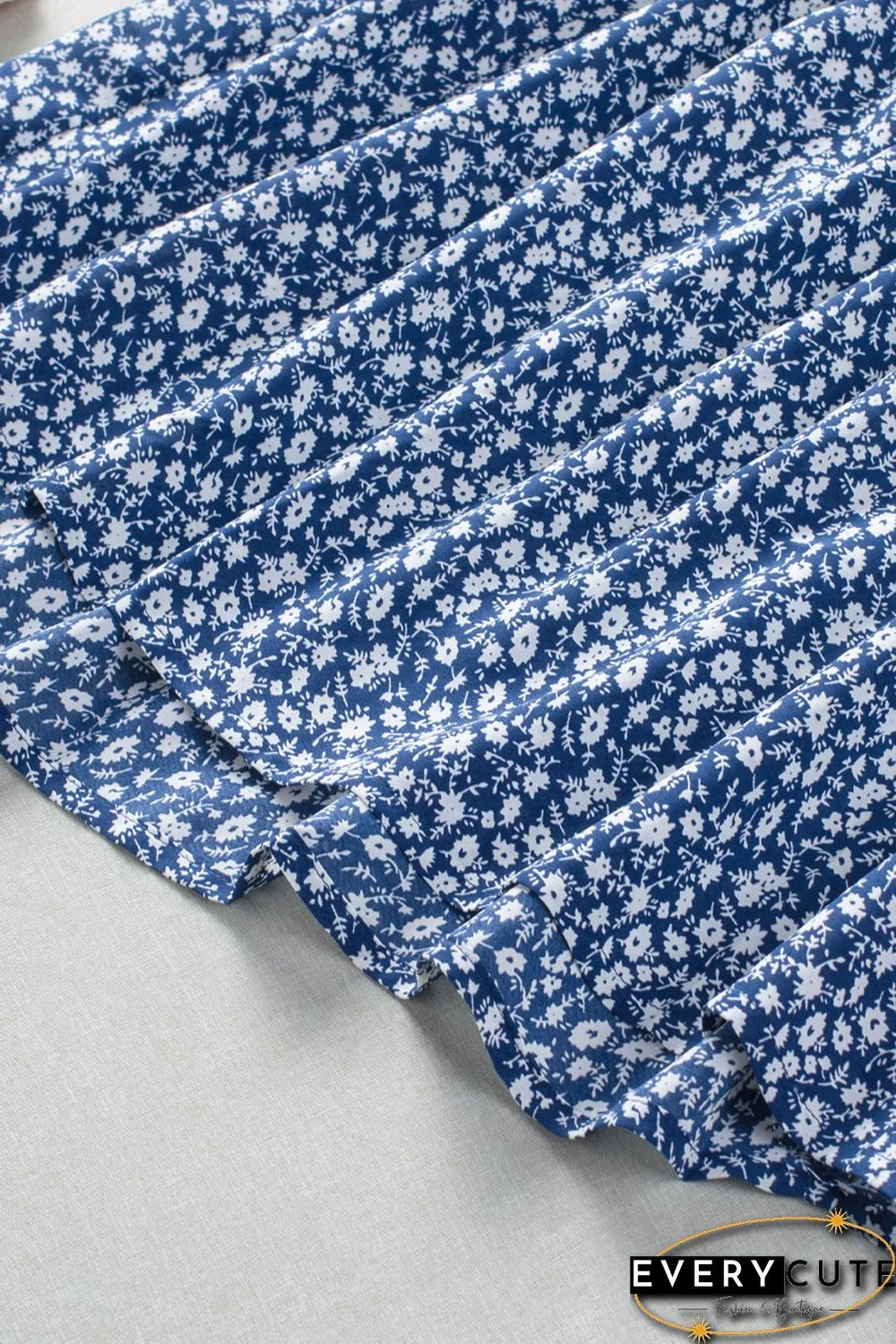 Sky Blue Floral Ruffled Straps Flowy Tank Top