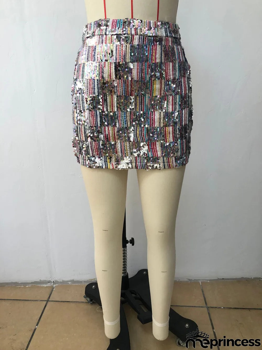 Women's Clothing Spring and Summer Sequin Skirt Elastic Waist Side Seam Invisible Zipper Mini Skirt