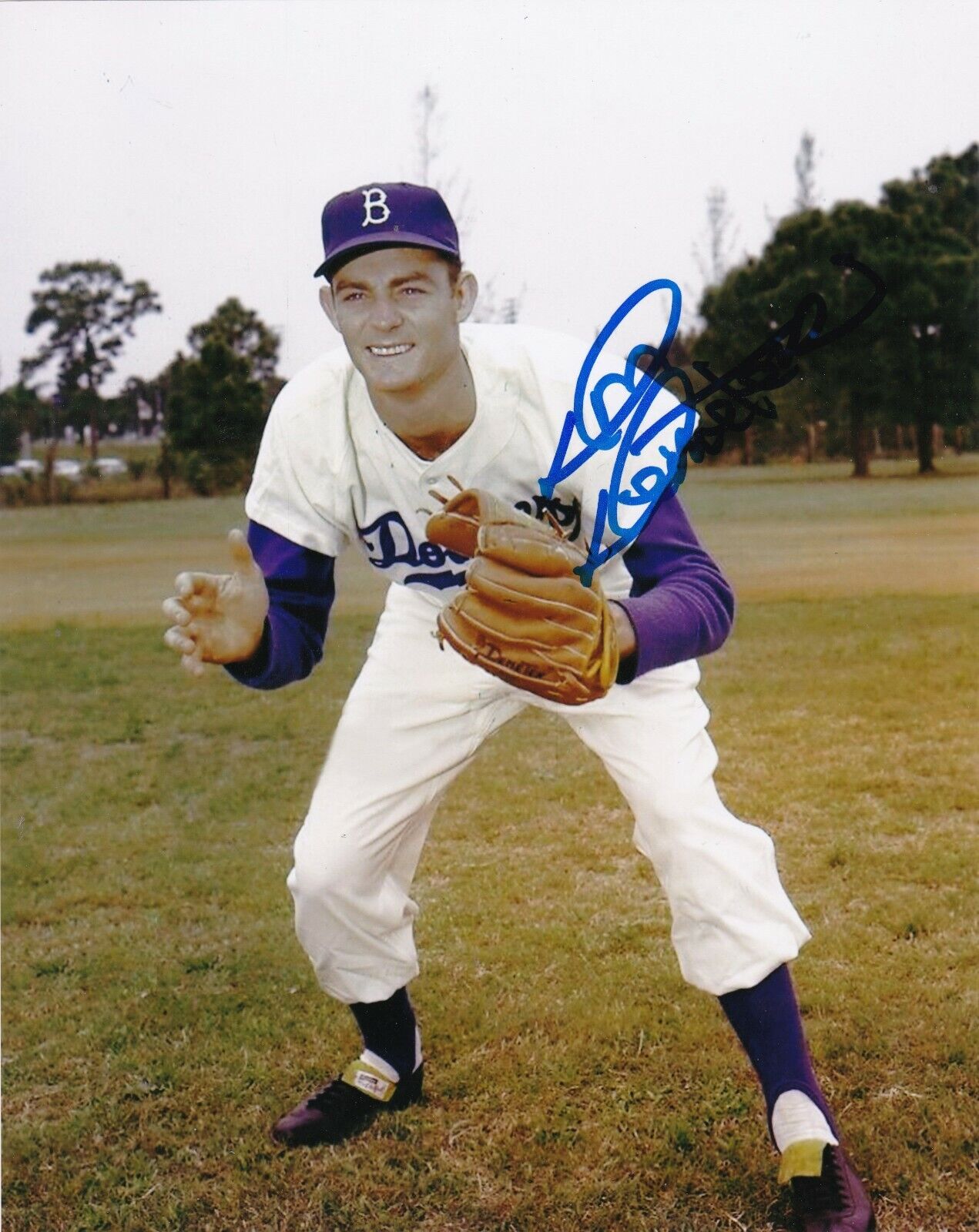 DON DEMETER BROOKLYN DODGERS ACTION SIGNED 8x10