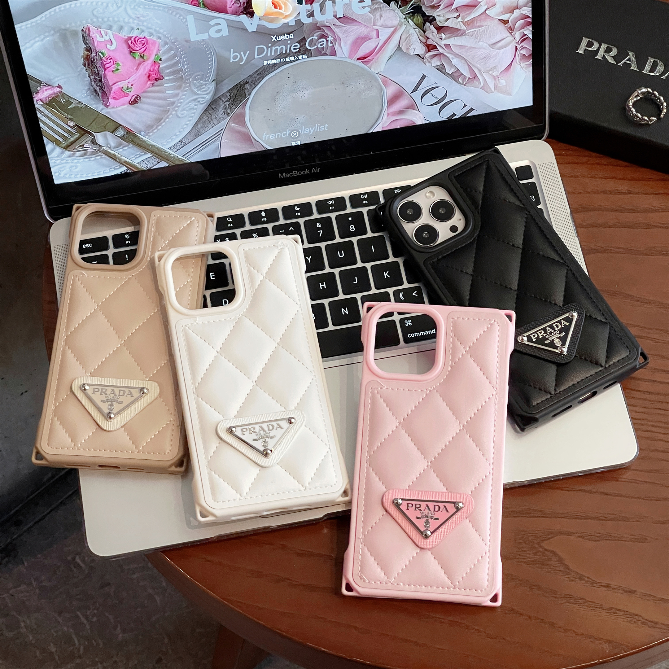 Prada Diamond Quilted Lambskim Leather Apple iPhone Case