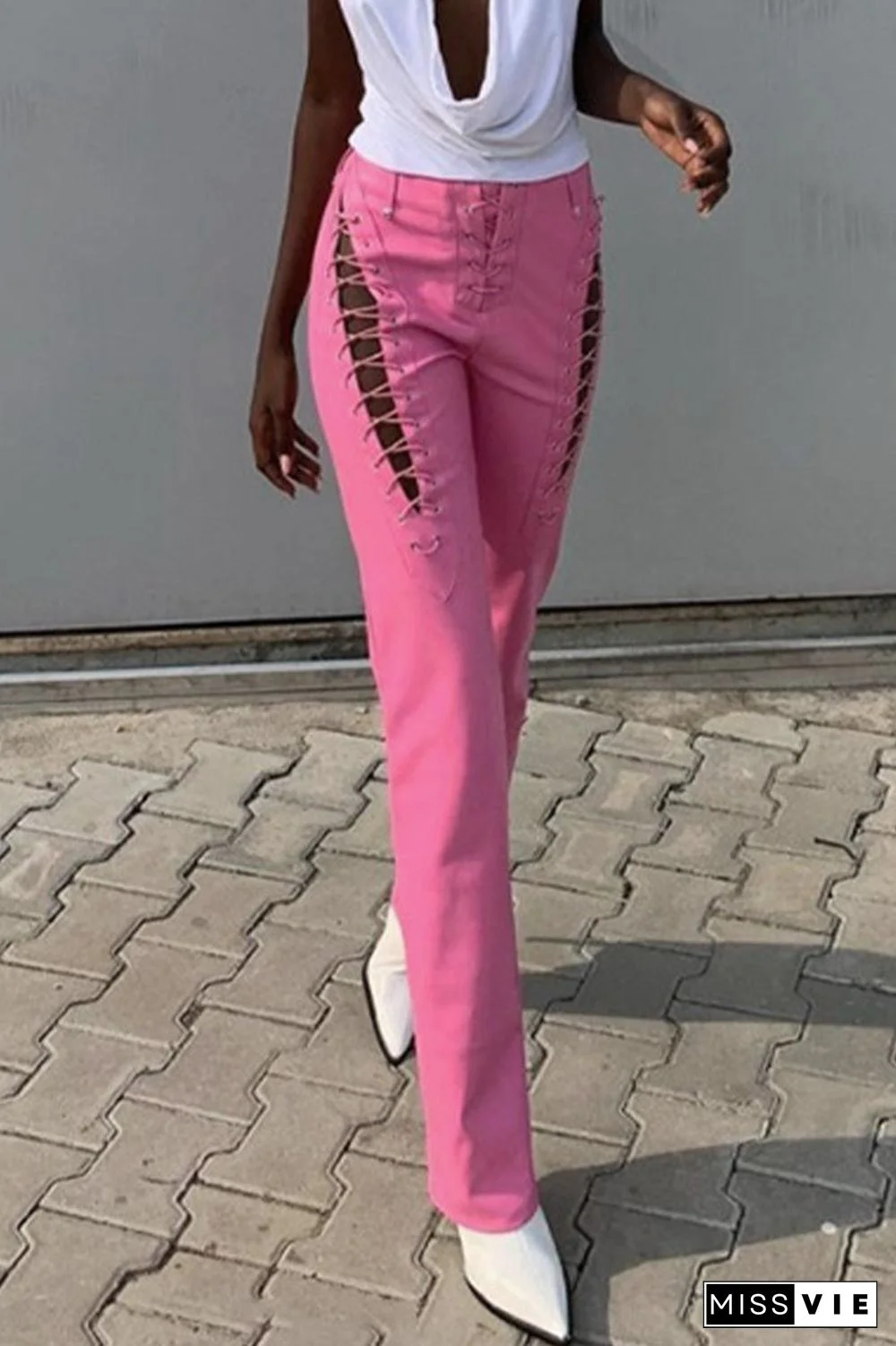 Sexy Solid Frenulum Regular Mid Waist Pencil Solid Color Bottoms