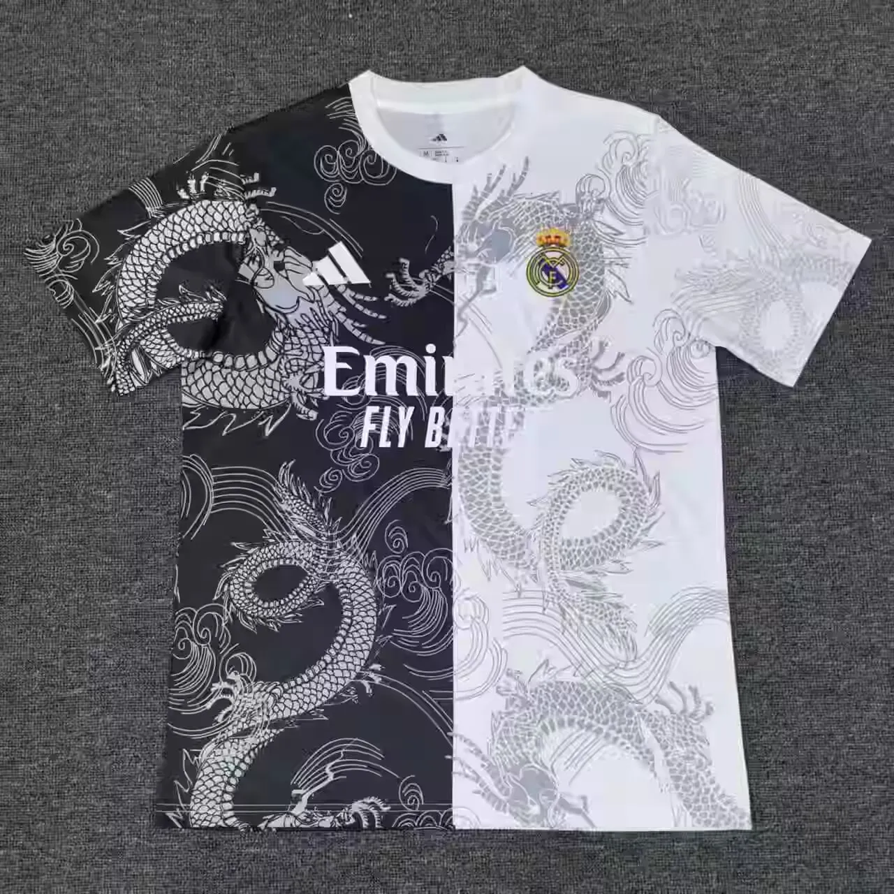 2025/2026 Real Madrid Dragon pattern Black and white Football Jersey 1:1 Thai Quality