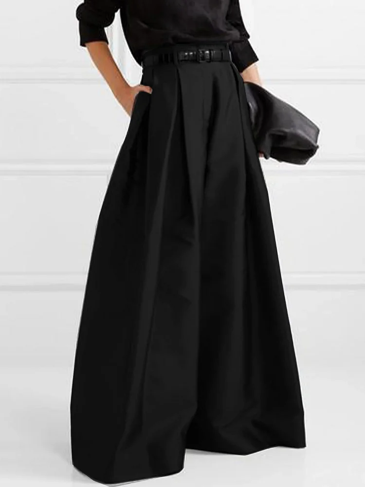 Stylish Loose High Waisted Solid Color Wide Leg Pants