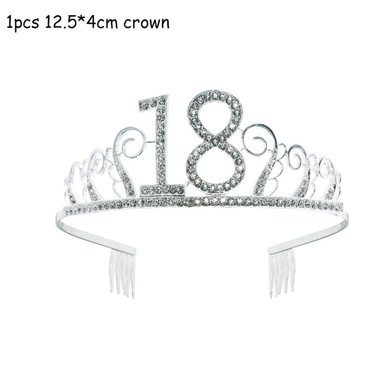 Happy Birthday 18th 30th 40th 50th Rose Gold Satin Sash Crystal Crown Tiara Adult Birthday Party Decoration Anniversary Supplies