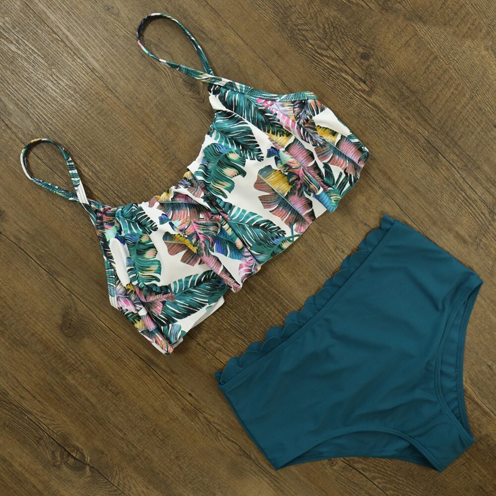 2020 New Sexy High Waist Bikini Set Female Ruffle Bandeau Swimsuit Women Swimwear Push Up Swim Bathing Suit Beach Wear Biquini