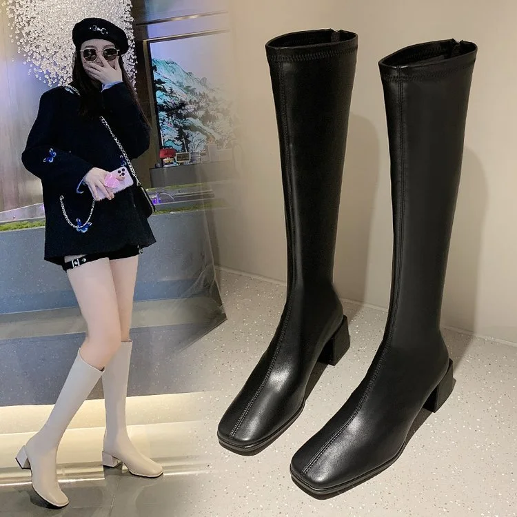 Yyvonne Girl But The Knee 2025 Spring And Autumn Small Tall Cylinder Plus Velvet Thin Boots Thick High And Square Knight Long Boots