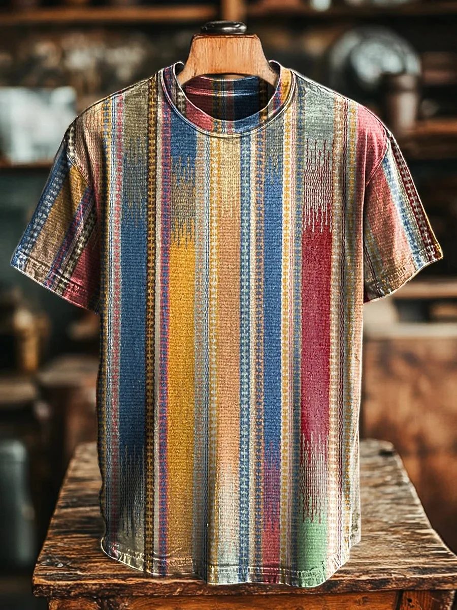Eagerlys Retro Abstract Stripe Art Print T-shirt Eagerlys