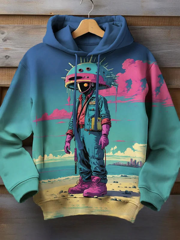 Men's Punk Sci-Fi Futuristic Art Print Casual Hoodie