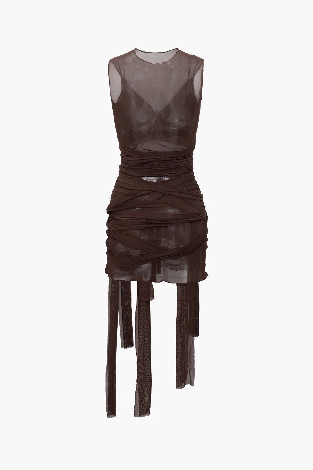 Brownm sheer mesh mini dress with bow tie