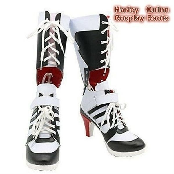 US 5-10.5 For Harley Quinn Cosplay Boots Suicide Squad Costume white boots red bottom high heels - Life is Beautiful for You - SheChoic