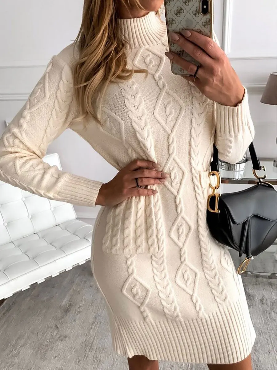  thdmladies High neck textured tight sweater dress thedmladies