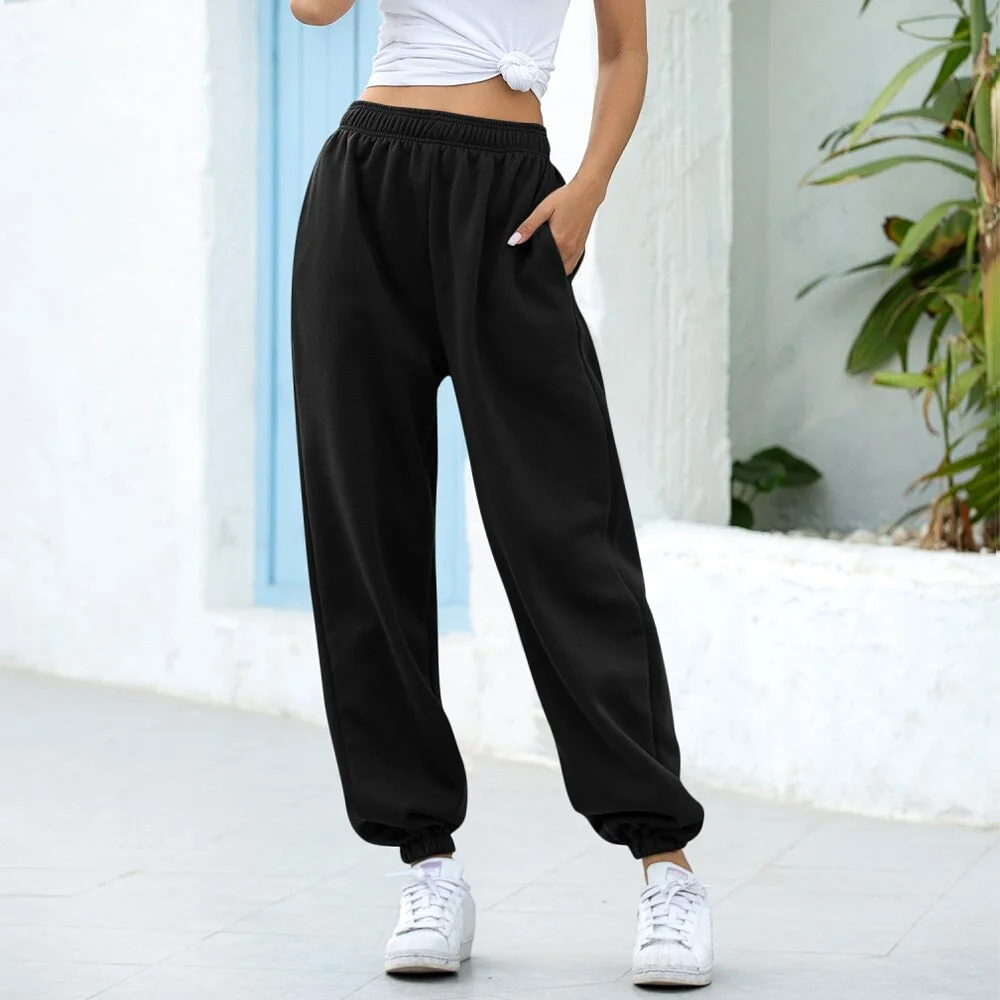 Women Casual Sweatpant Fashion Solid Plus Size Comfort Jogger Pants Streetwear Elastic Waist Running Sport Female Baggy Trousers