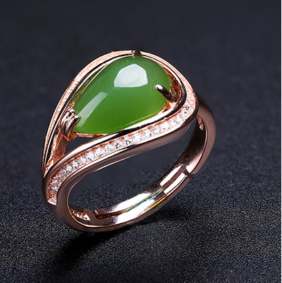 High Standard Elegant Jade 925 Sterling Silver Rose Gold Plated Ring - Adjustable Size and Exquisite Craftsmanship for Women