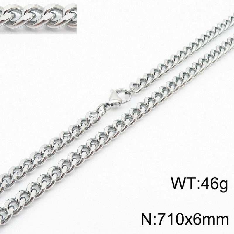 Fashion Simple Bracelet Stainless Steel Six-Sided Grinding Chain Choker Necklace