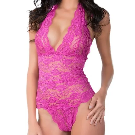 Churchf Large-Size Lingerie Bikini Lace Sexy Hanging Neck Seduction Perspective Conjoined