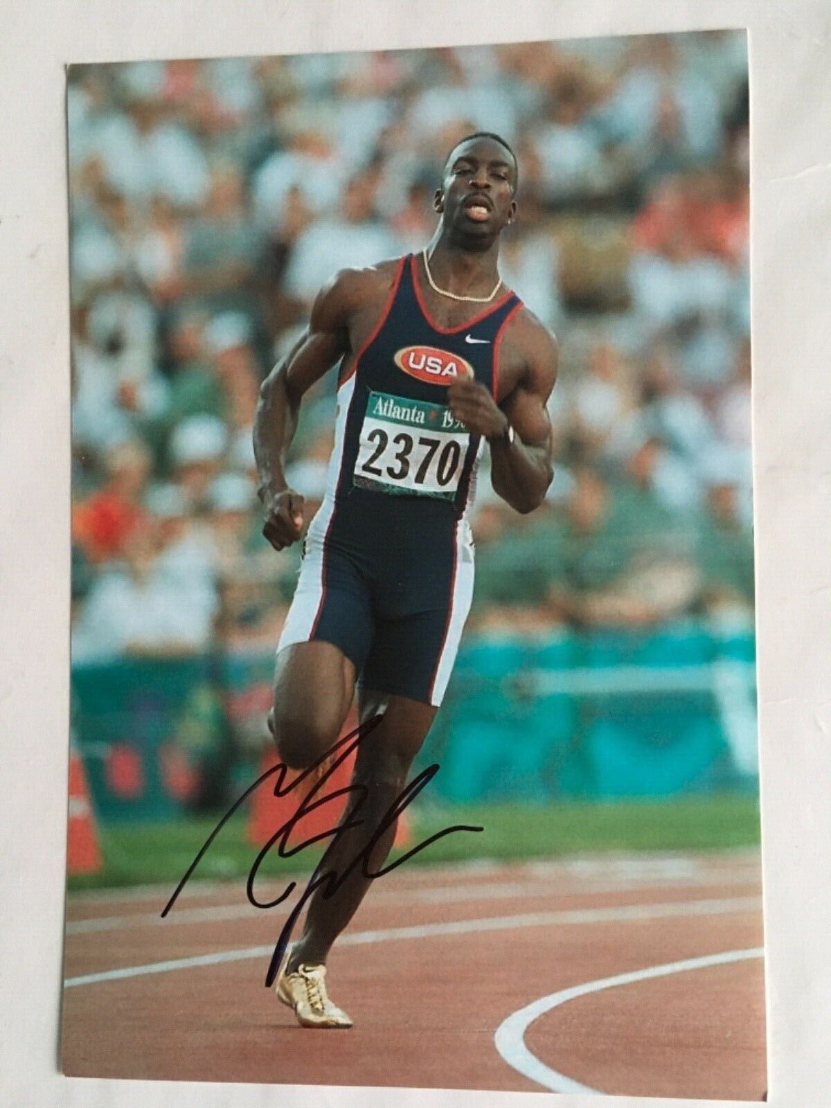 Michael Johnson signed Olympic Athletics Legend Gold Photo Poster painting 12x8