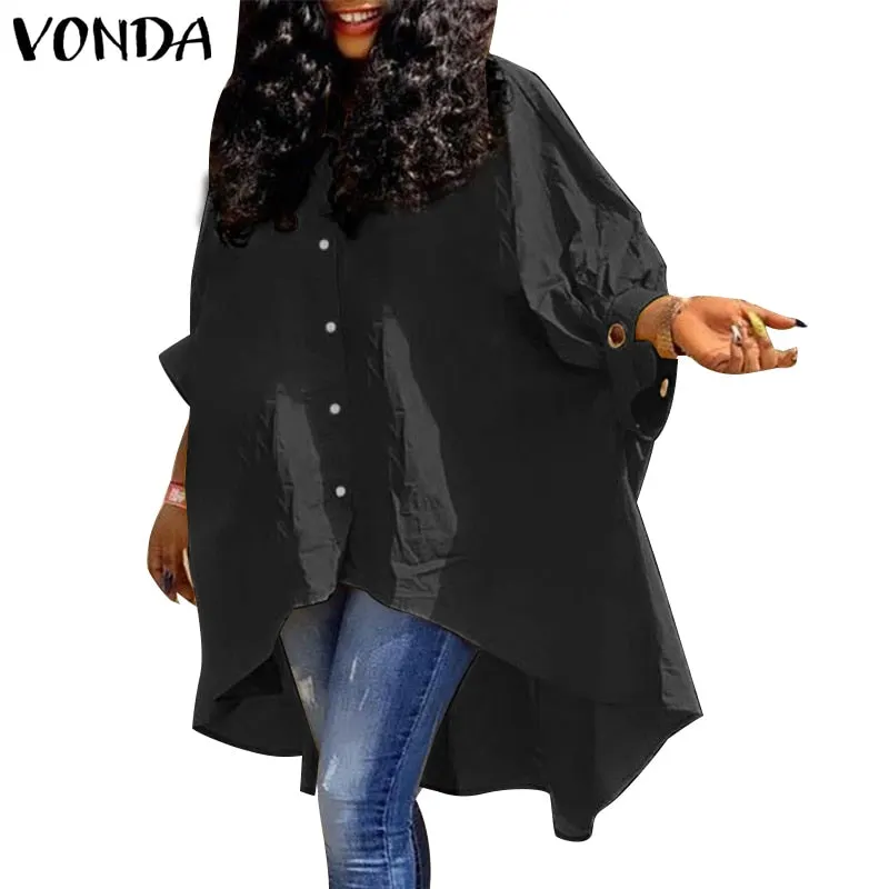 VONDA Women Blouse Office Shirts 2022 Summer Casual Lapel Button Up Baggy 3/4 Sleeve Solid Tops Tunic Bohemian Blusas Femininas