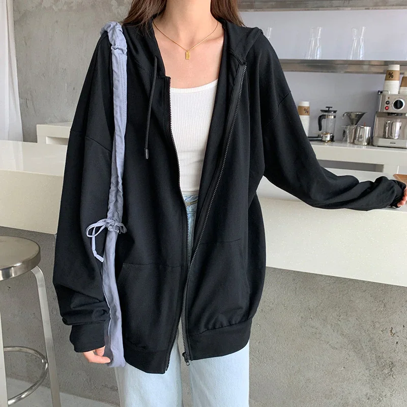 Cartoonh Harajuku Korean Style Oversized Hoodies Women Long Sleeve Solid Color Baggy Sweatshirt Cardigan E-Girls Vintage Streetwear