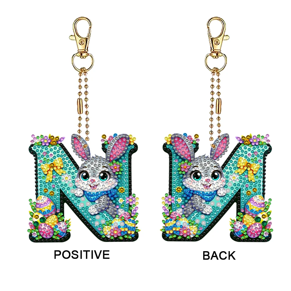 DIY PET Double Sided Special Shaped Easter Alphabet N Diamond Painting Keychain