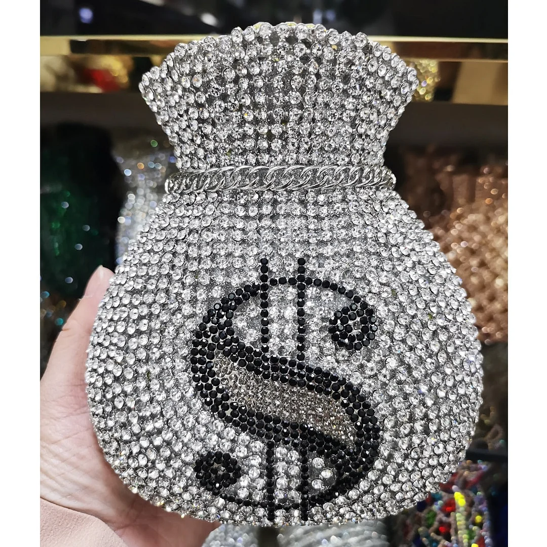 Wholesale Dollar Designer Crystal Clutch Bags Wedding Bridal female pochette Purse boutique banquet Evening Bags sm80
