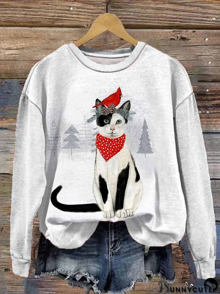 Women's Merry Christmas Cat Winter Cats Print Sweatshirt