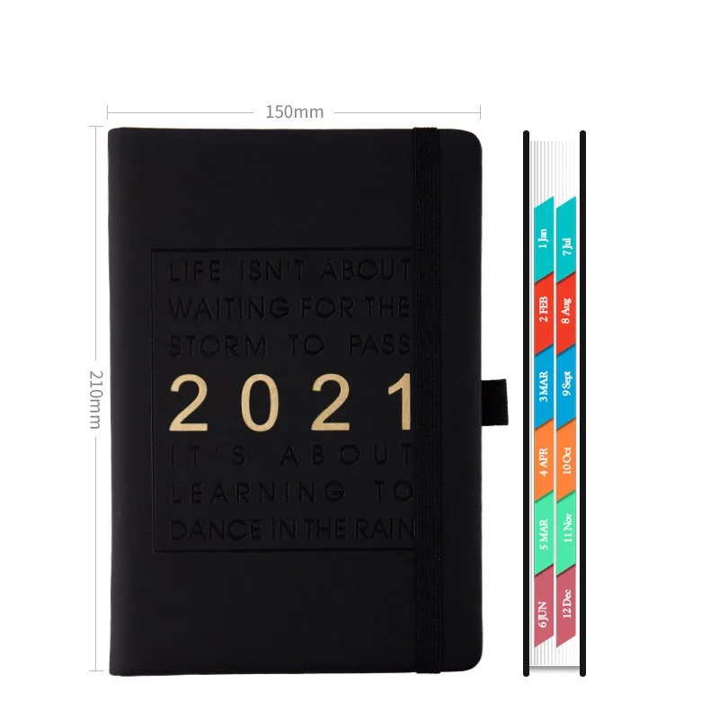 400 pages Fashion Agenda 2021 Jan-Dec English language Thicken notebook A5 Leather soft cover School planner Efficiency journal