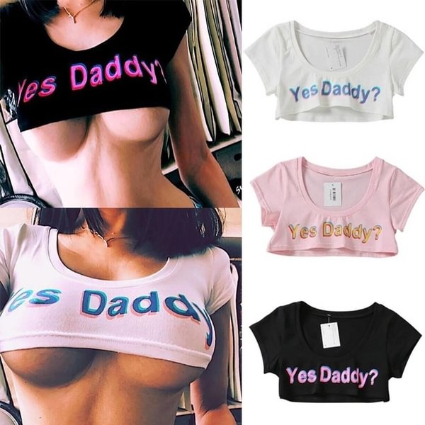 Women Japanese Kawaii Cute 3D Ghost Pink Yes Daddy Printed Crop Top - Life is Beautiful for You - SheChoic