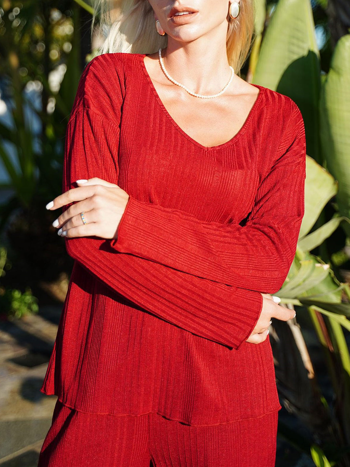 Women Half Sleeve V-neck Solid Color Dress