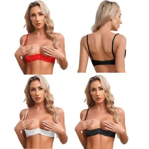 pornhint Pornhint Womens Lingerie Bikini Bra Cupless Underwear Sparkly Mini Tops Half Cup Sexy