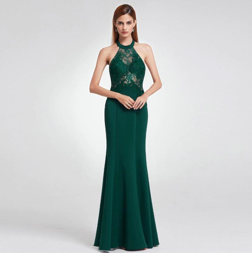 Elegant Emerald Mermaid Prom Dress Long Lace Appliques Evening Gowns - lulusllly