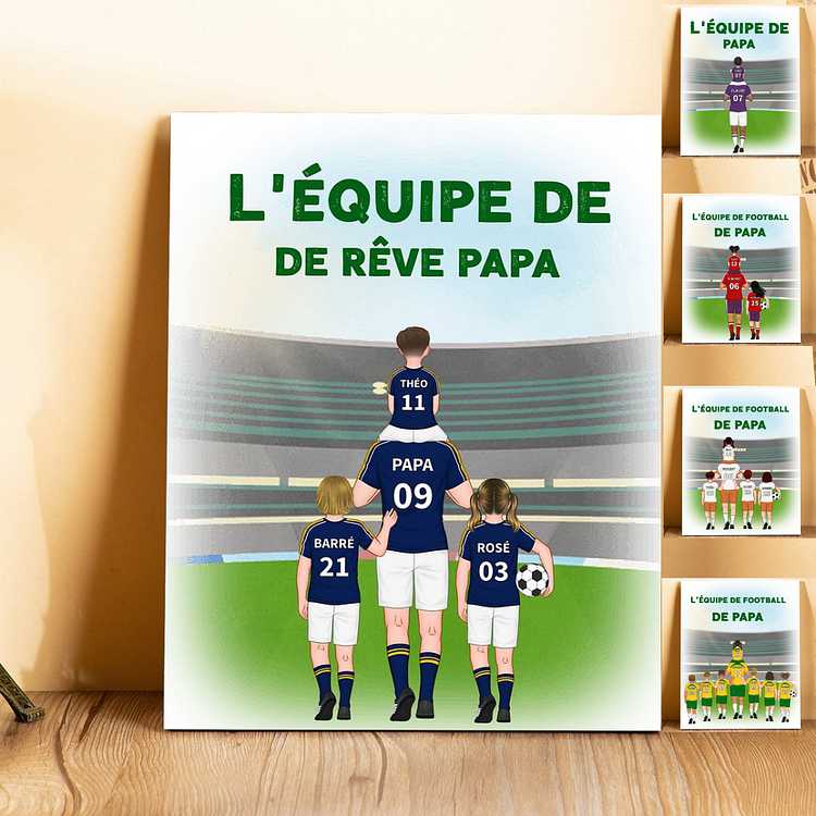 À Mon Papa-Cadre en Bois l'équipe de Football de Papa 2-9 Prénoms Personnalisés avec Texte Jessemade FR
