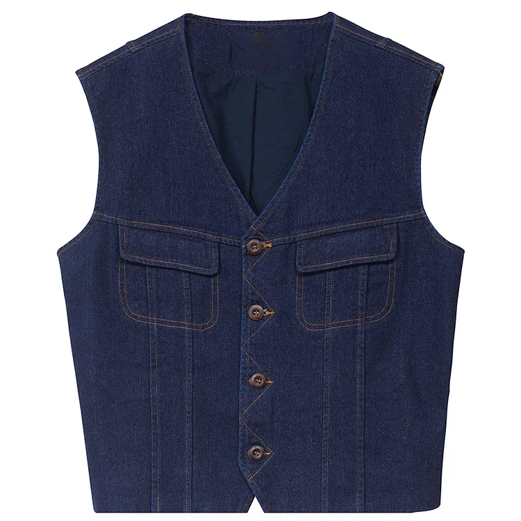 Retro Workwear Denim Slim Single-Breasted Vest
