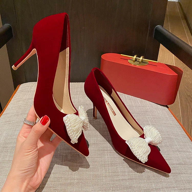 Runnig heels Runnig heels 878-43 Wedding Shoes Bridal Shoes Wedding Dress Red High Heels Women's Shoes Large and Small Size