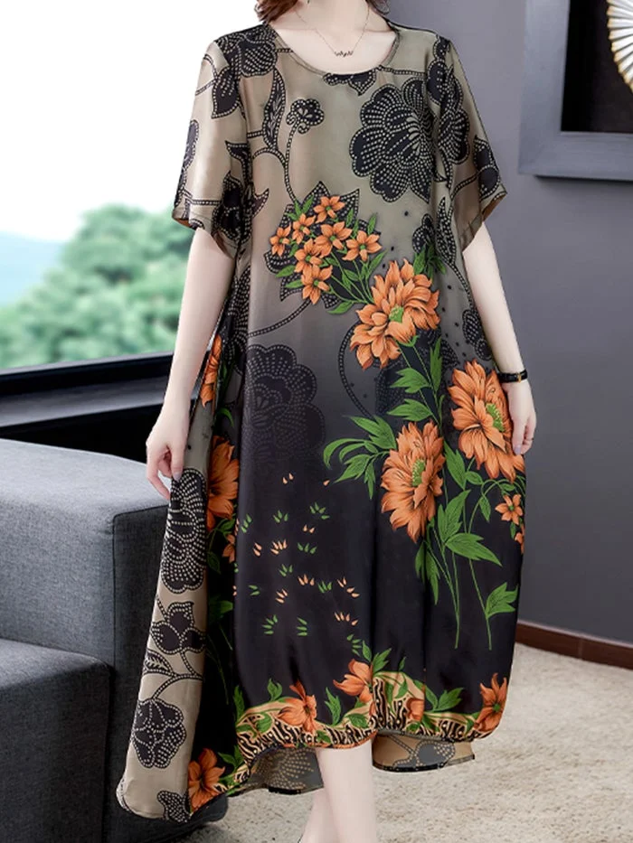 Fashion Tencel Print Irregular Dress