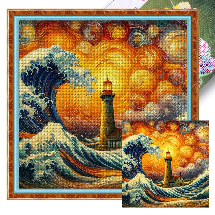 Lighthouse In The Storm (50*50cm) 18CT Stamped Cross Stitch gbfke