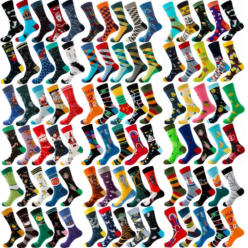 Men's Modern Style Classic Style Color Block Stripe Fruit Cotton Crew Socks A Set Of 10 Pairs