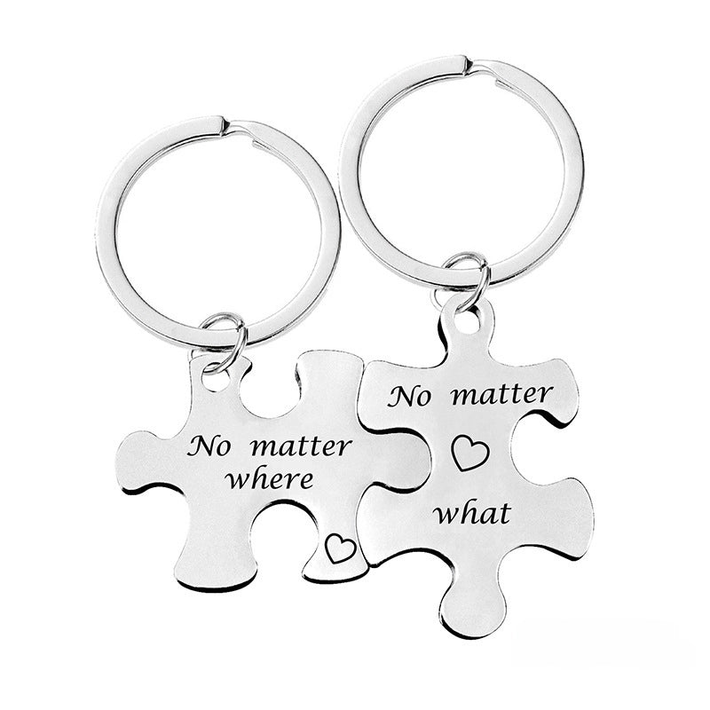 Key Chain Spot Stainless Steel Couple Jigsaw Pendant Pendant Valentine’s Day Gift Metal Keychain Engraving