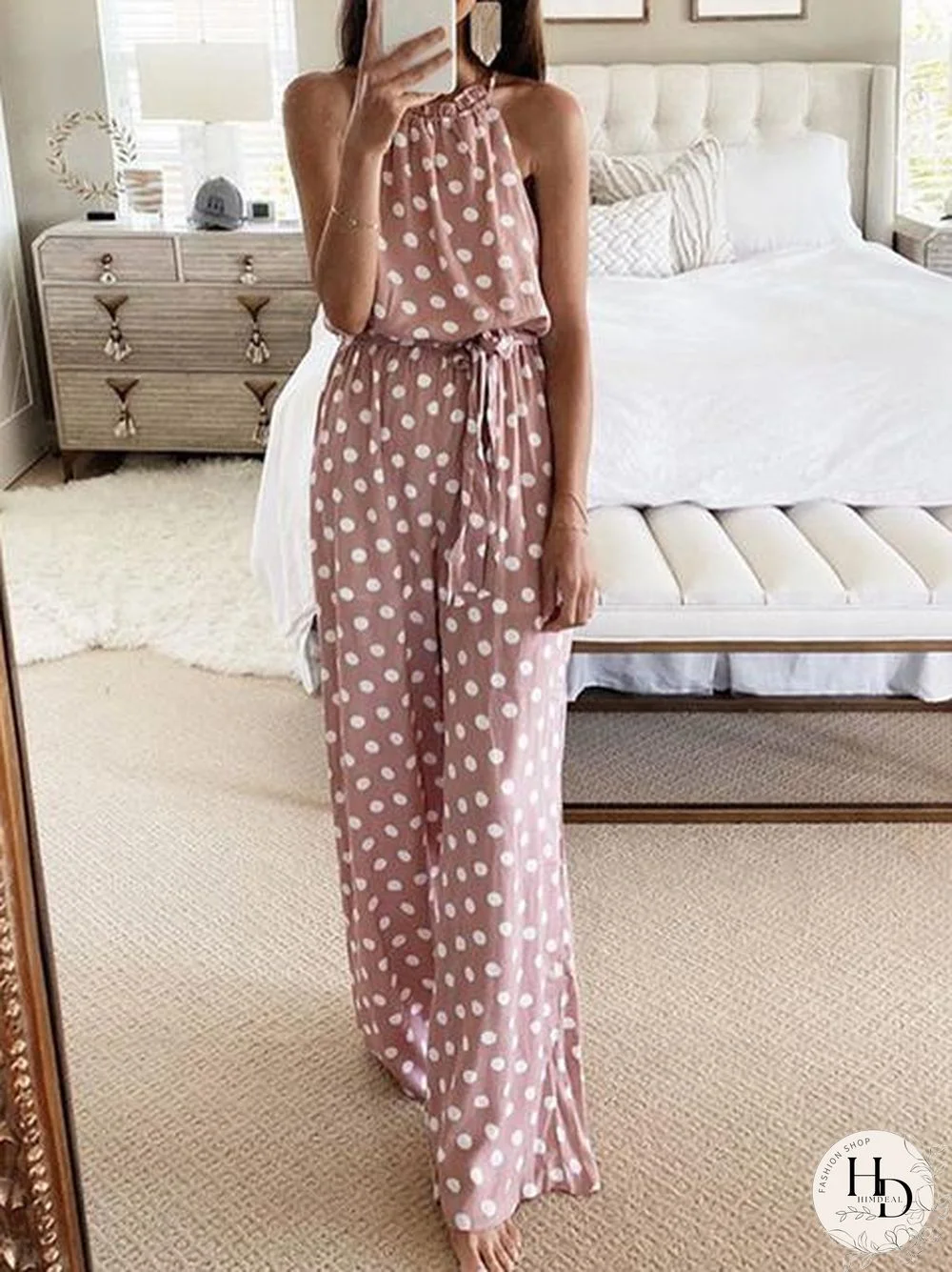 Chiffon Seeveless Tank Polka Dot Jumpsuit