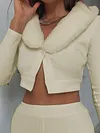 Stylish Solid Color Split-Joint Plush V-Neck Long Sleeves Outerwear