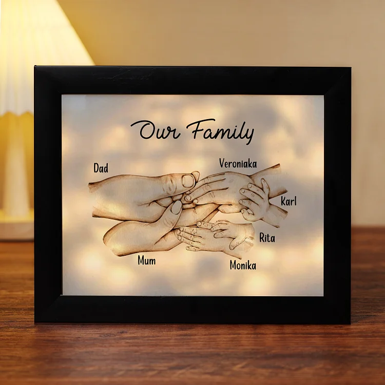 6 Names-Personalized Family Hold Hands Frame Custom 6 Names And Text LED Night Light