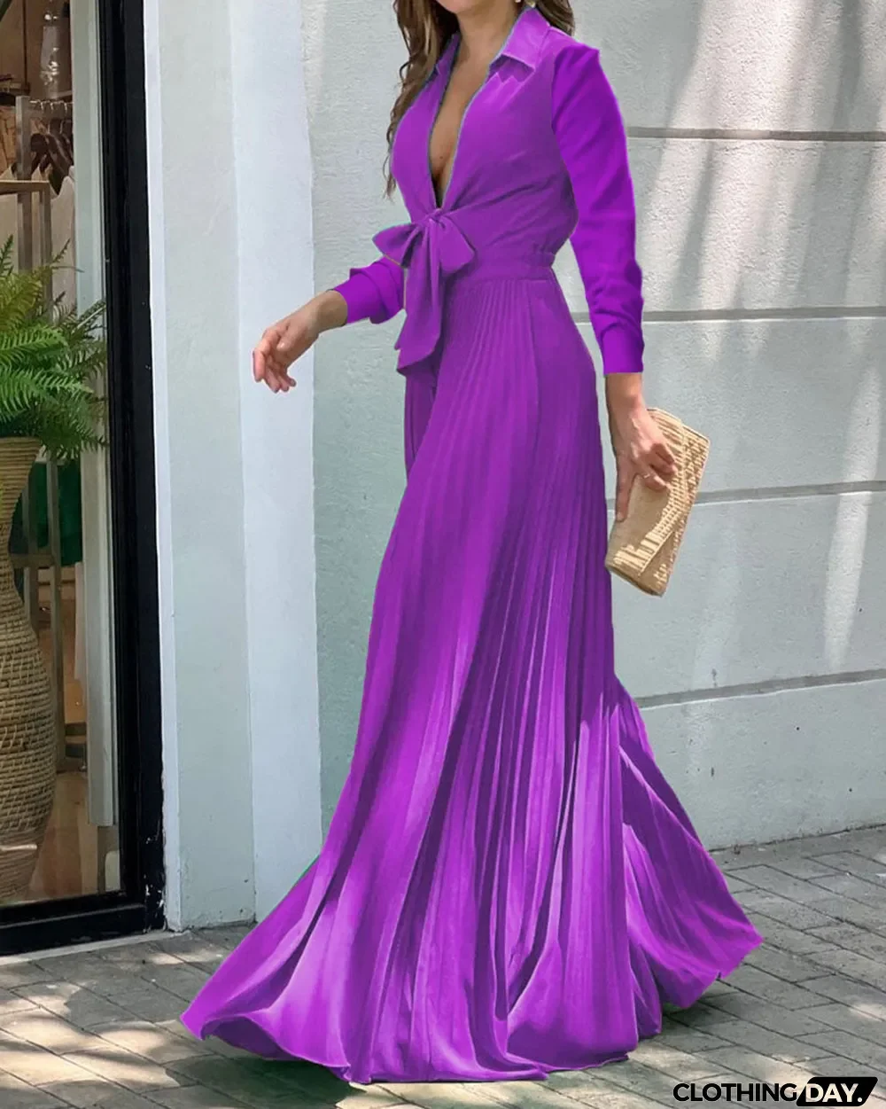 Women'S Fall Fashion V-Neck Long Sleeve Turndown Collar Loose Wide Leg Jumpsuit