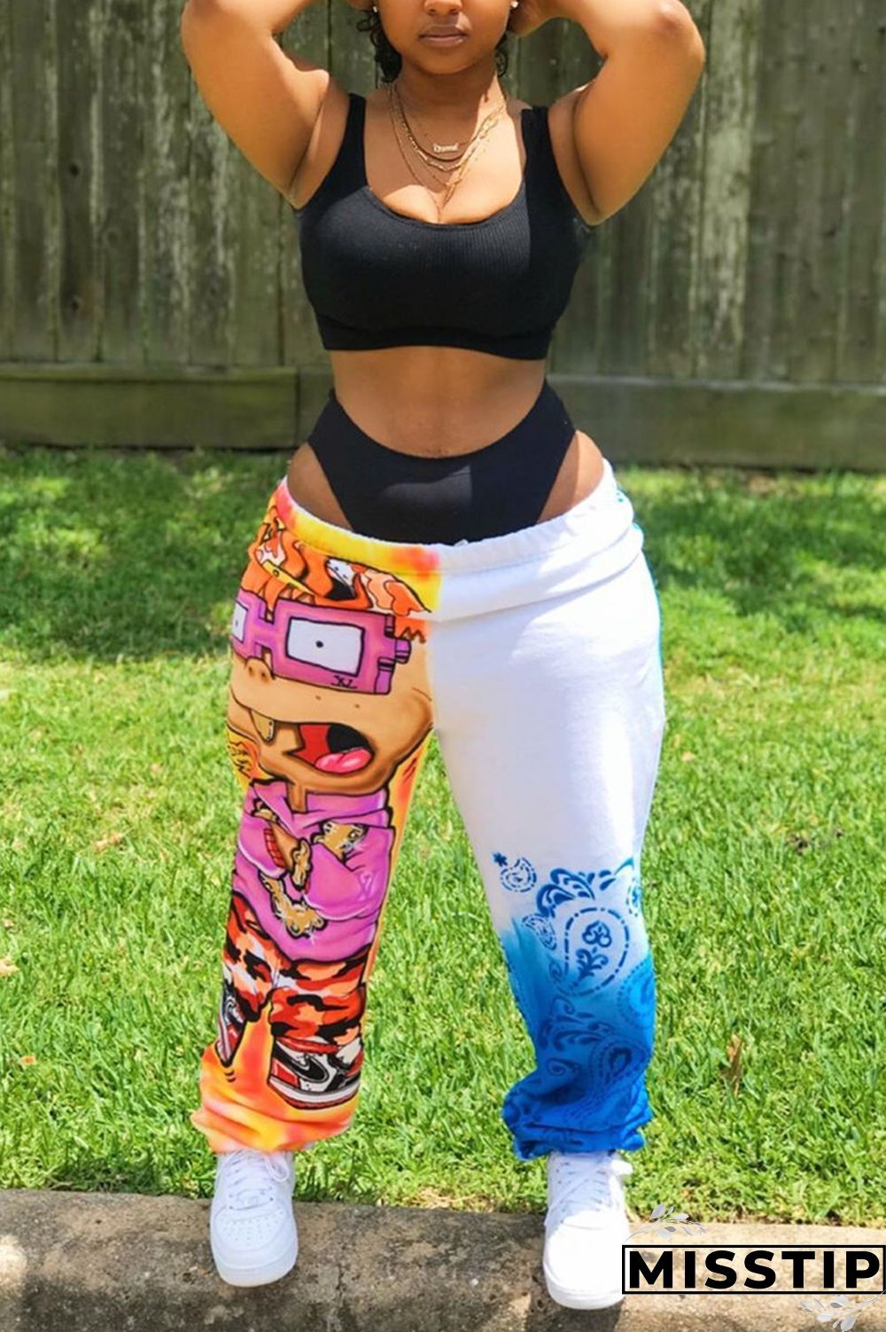 Multicolor Fashion Printed Mid Waist Loose Trousers