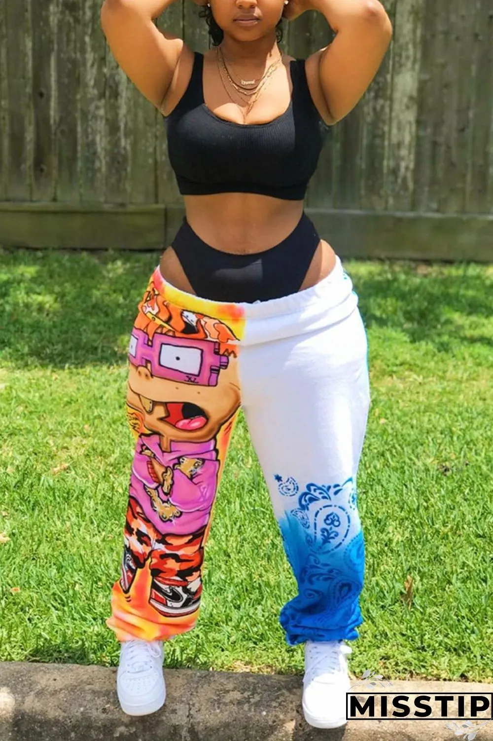 Multicolor Fashion Printed Mid Waist Loose Trousers