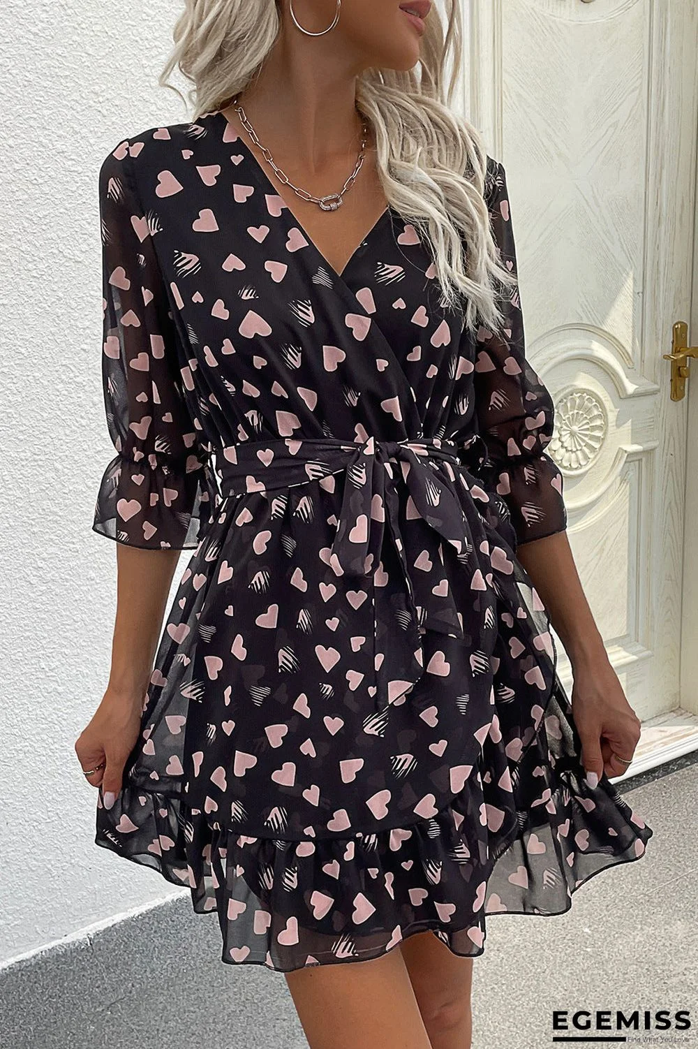 Heart Print Dress Black Dresses | EGEMISS