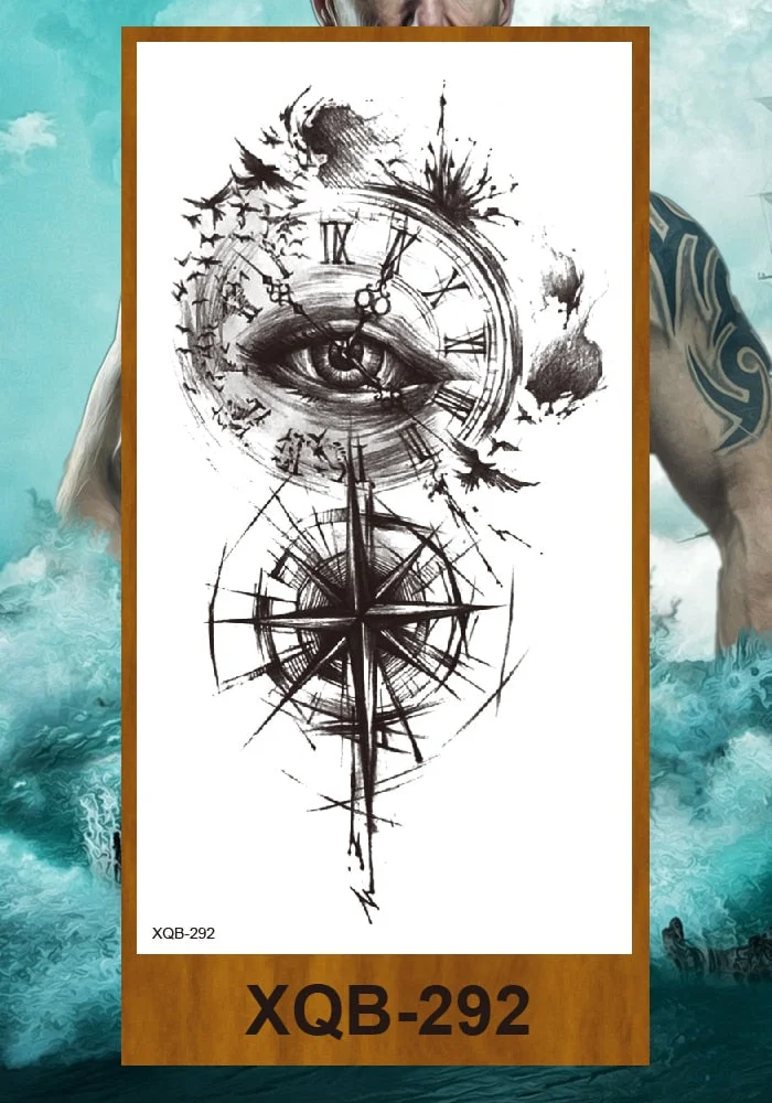 Temporary Tattoo Sticker Men Women Body Fake Tatoo Mechanical Robotic Arm Photorealistic Steampunk Astronaut Compass