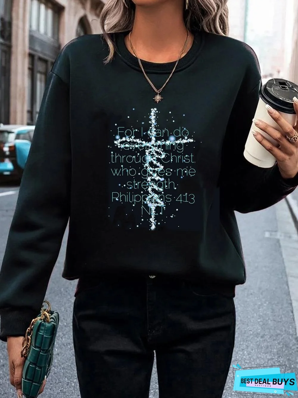 Letters Long Sleeve Crew Neck Casual Sweatshirt