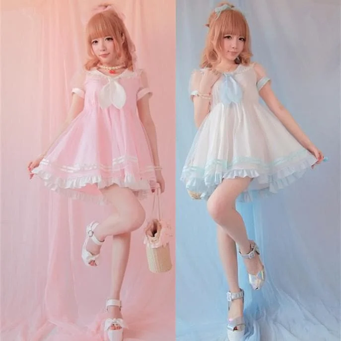 3 Colors Sailor Collar Organza Dress With Tie SP140968