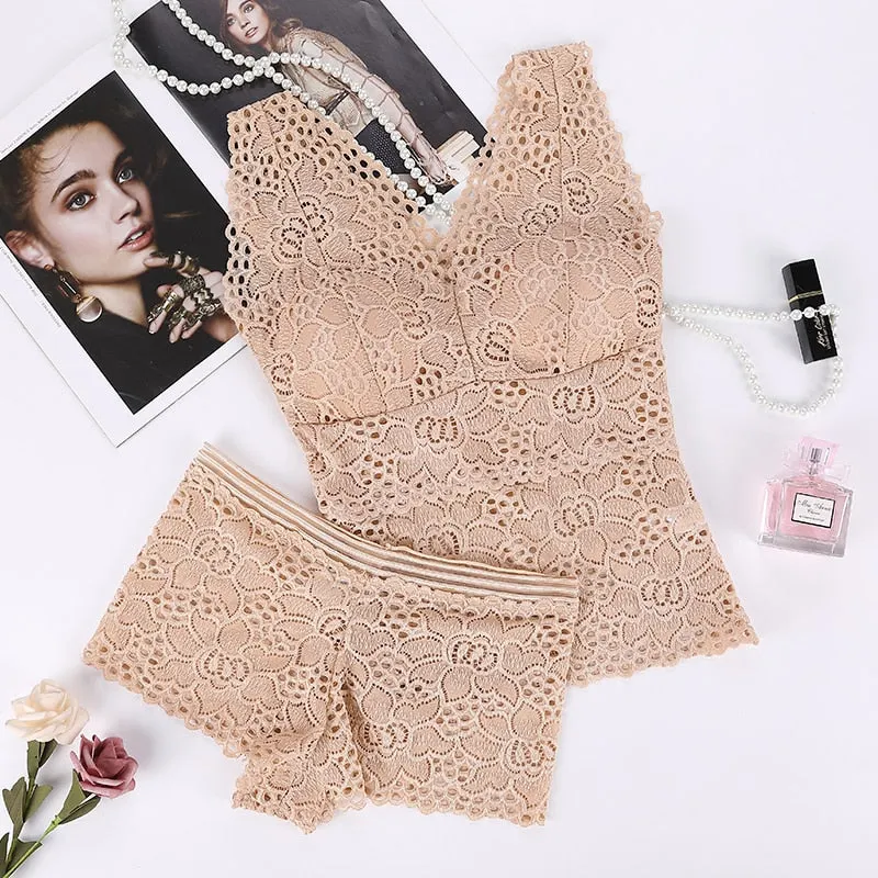 Bra Underwear Set Women Sexy Lace Push Up Bra Panty Set Ladies Wireless Wide Shoulder Intimates Lingerie Sets Soutien Gorge