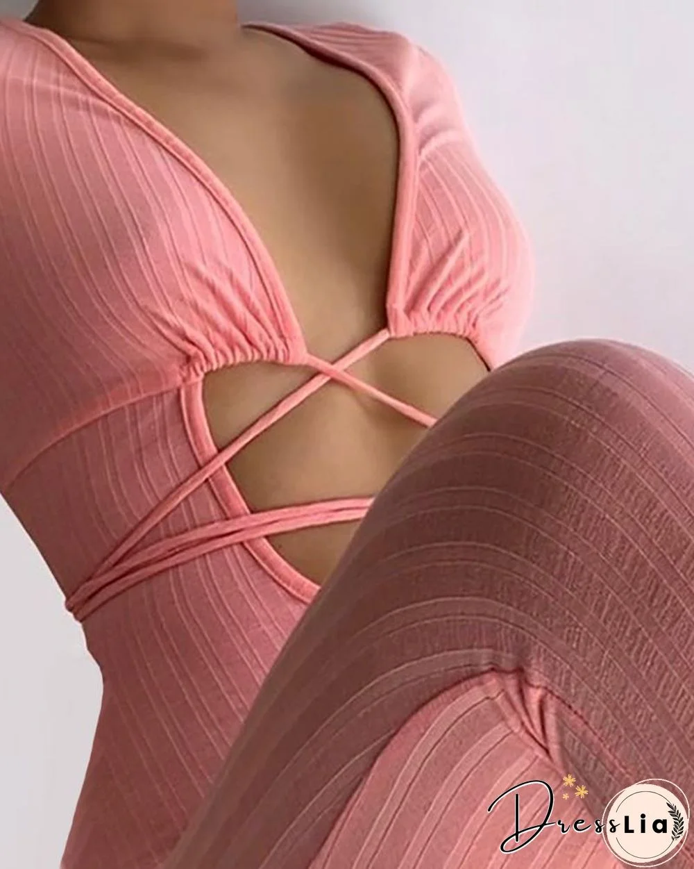 Crisscross Cutout Ribbed Jumpsuit P11094